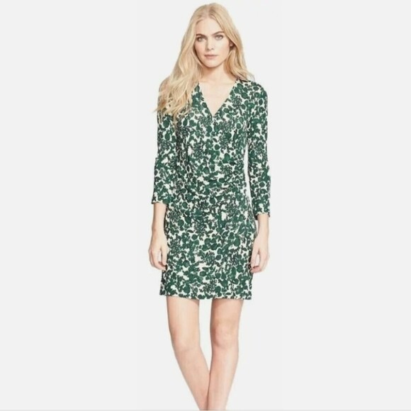 TORY BURCH Michele Vine Jersey Draped Dress Green Cream Size Medium - Picture 1 of 10